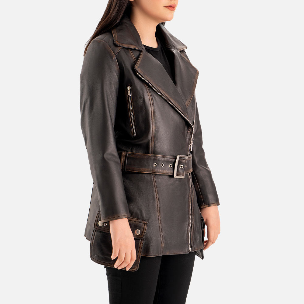 Lecce Distressed Leather Trench Coat  right