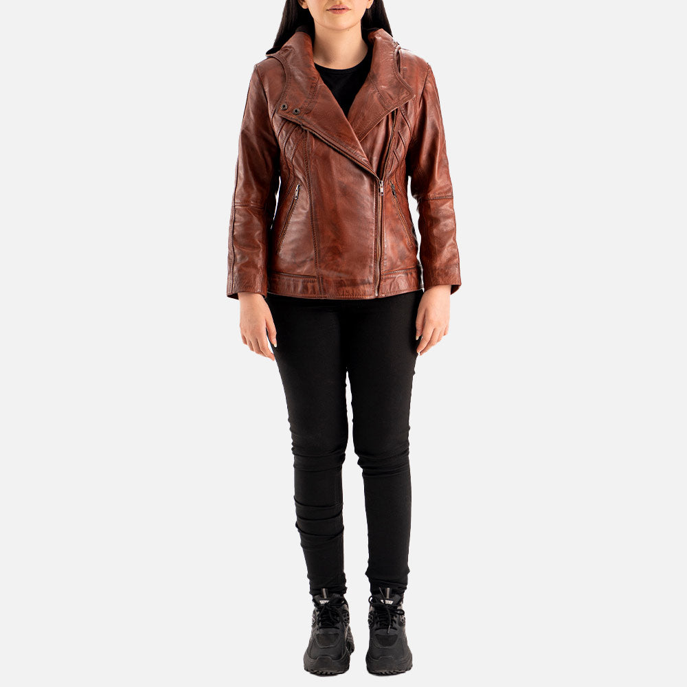 Linea Femmina Brown Leather Biker Jacket Full Body