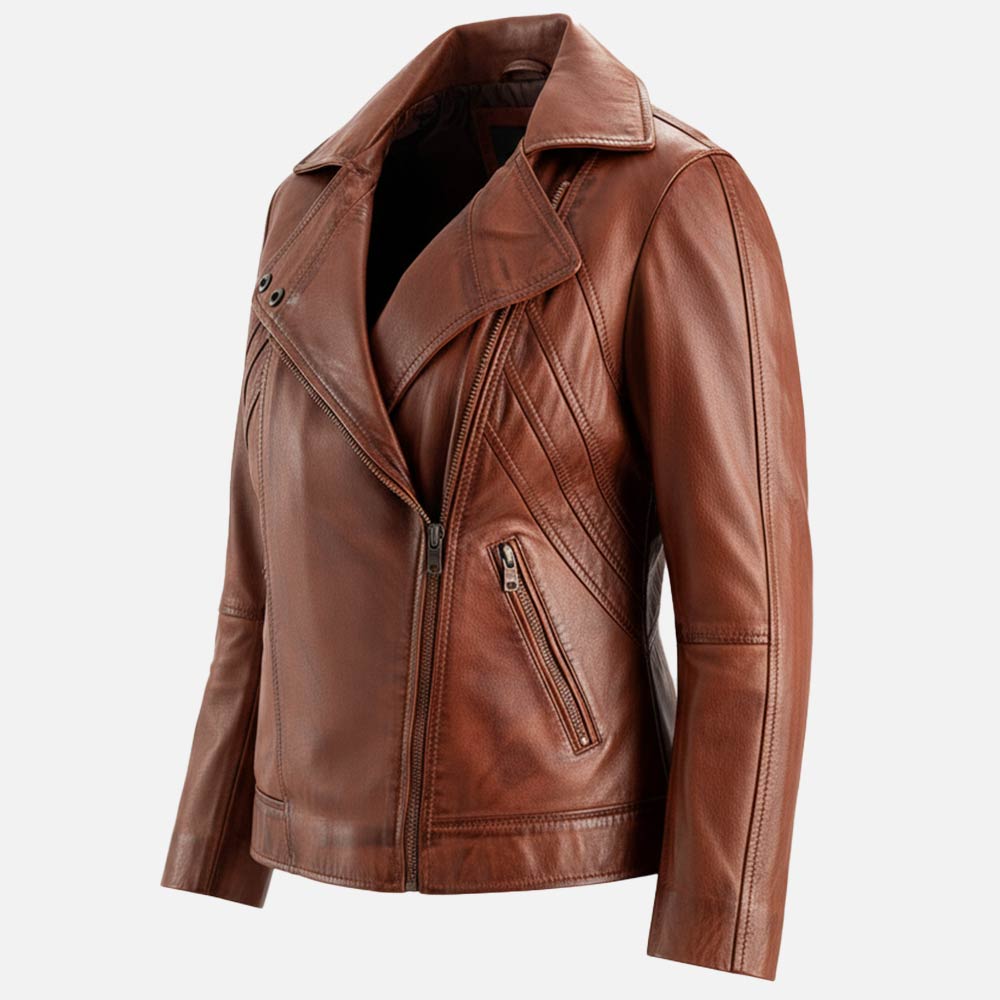 Linea Femmina Brown Leather Biker Jacket Left