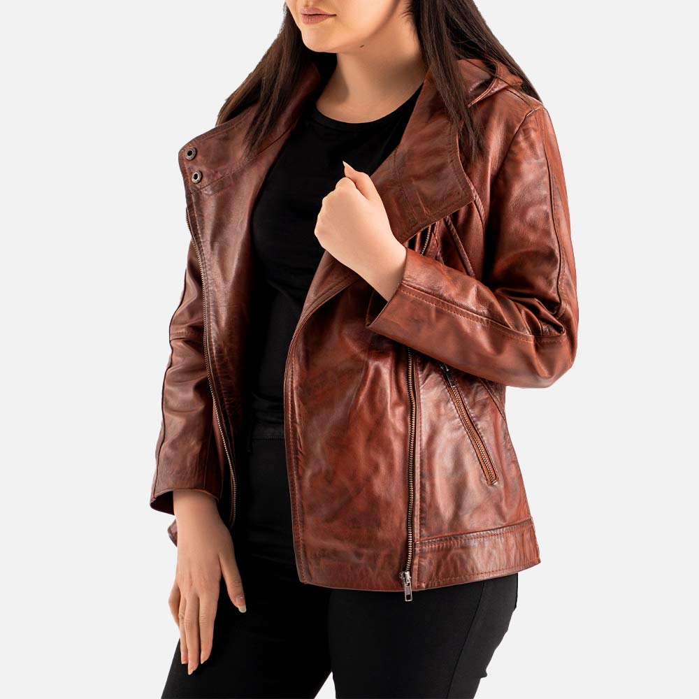 Linea Femmina Brown Leather Biker Jacket Left Hand 
