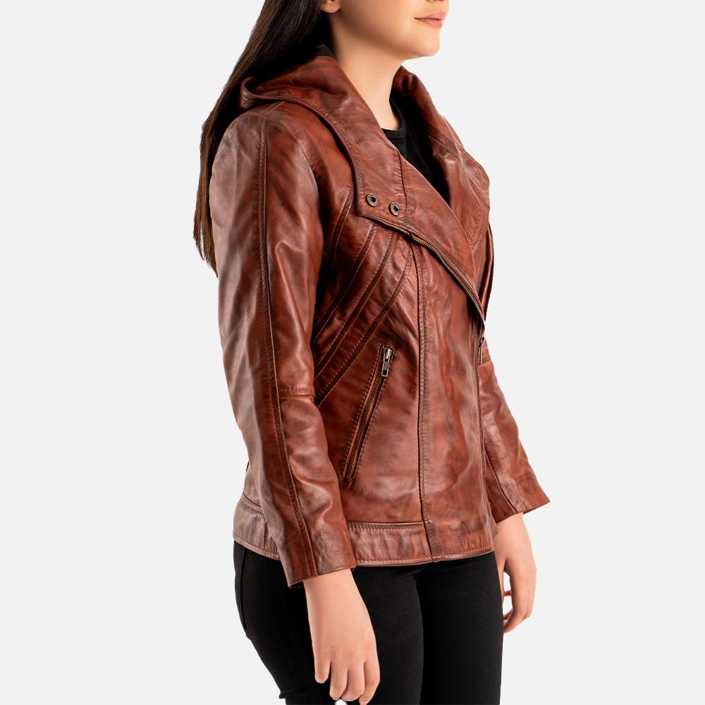 Linea Femmina Brown Leather Biker Jacket Right