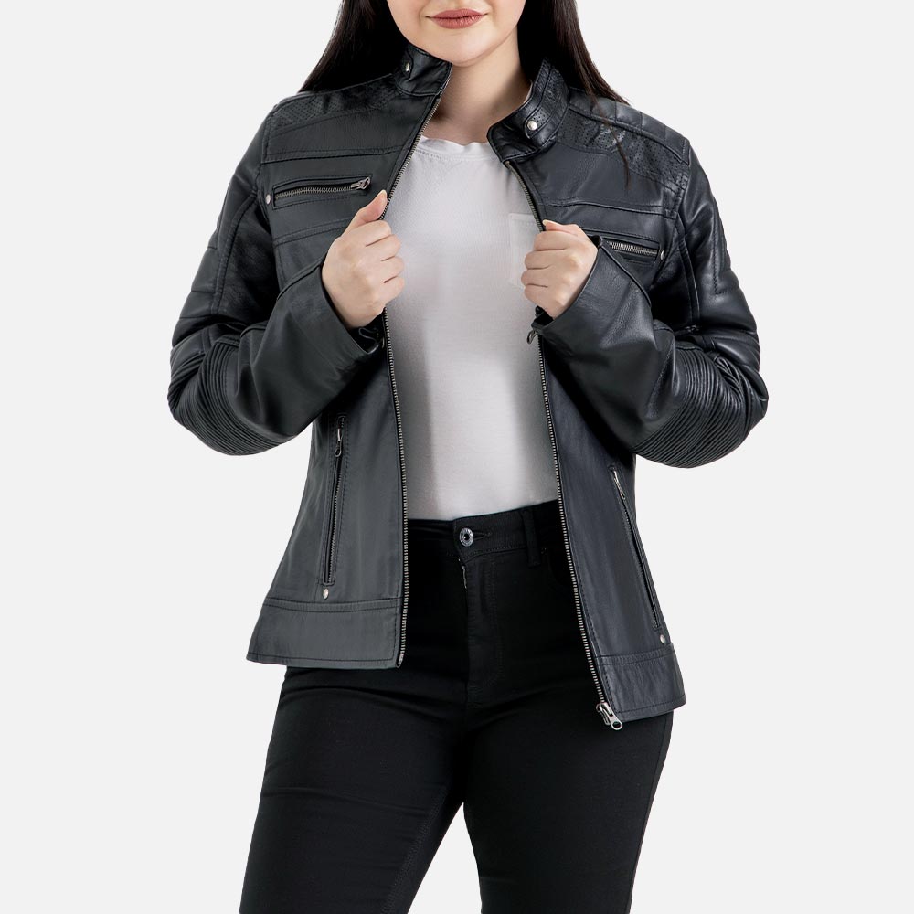 Lupa Black Leather Biker Jacket  Open