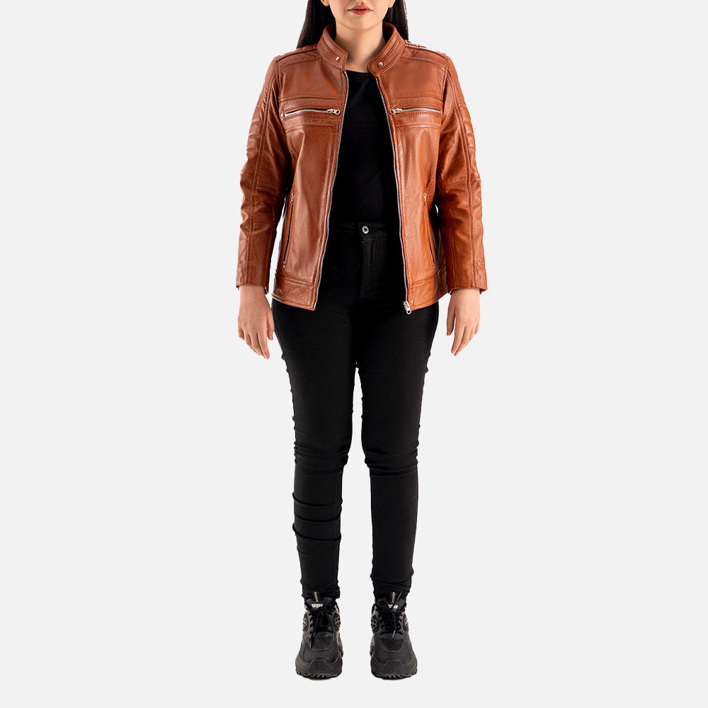 Lupa Tan Leather Biker Jacket  Fll Body
