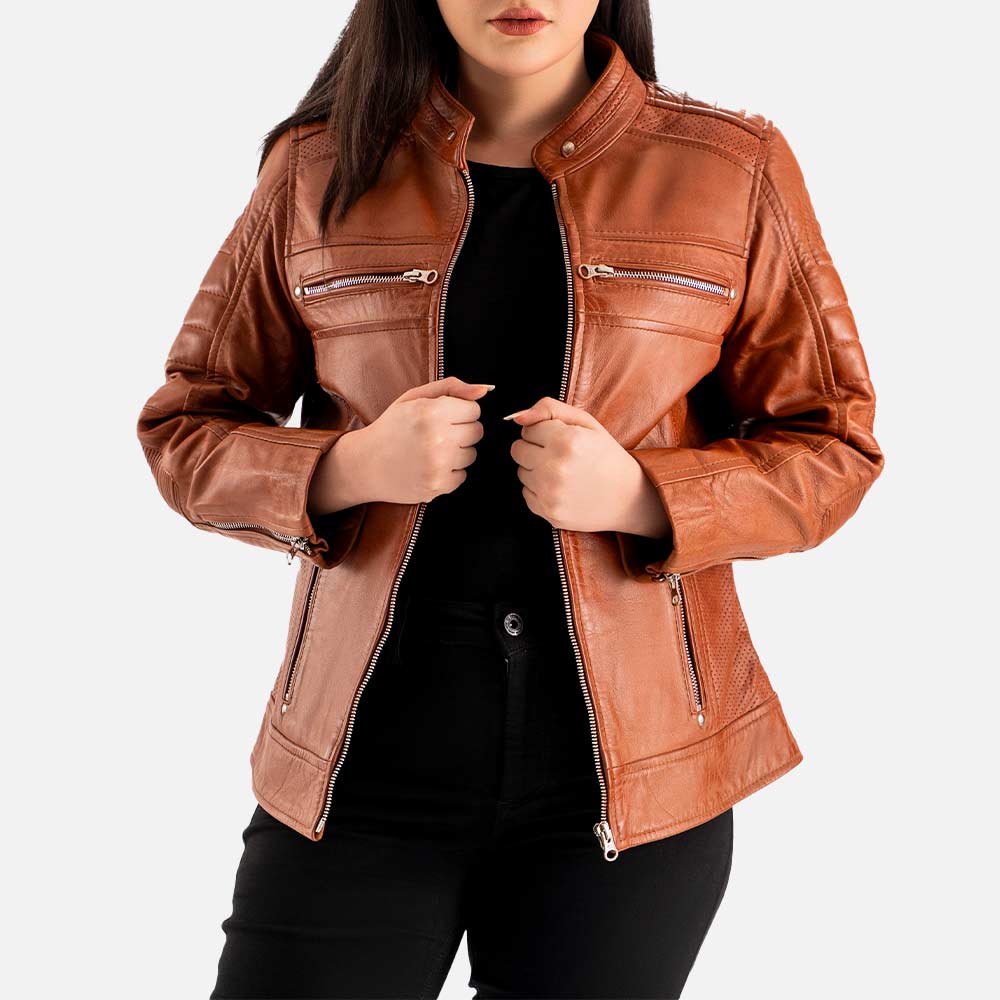 Lupa Tan Leather Biker Jacket  Oopen