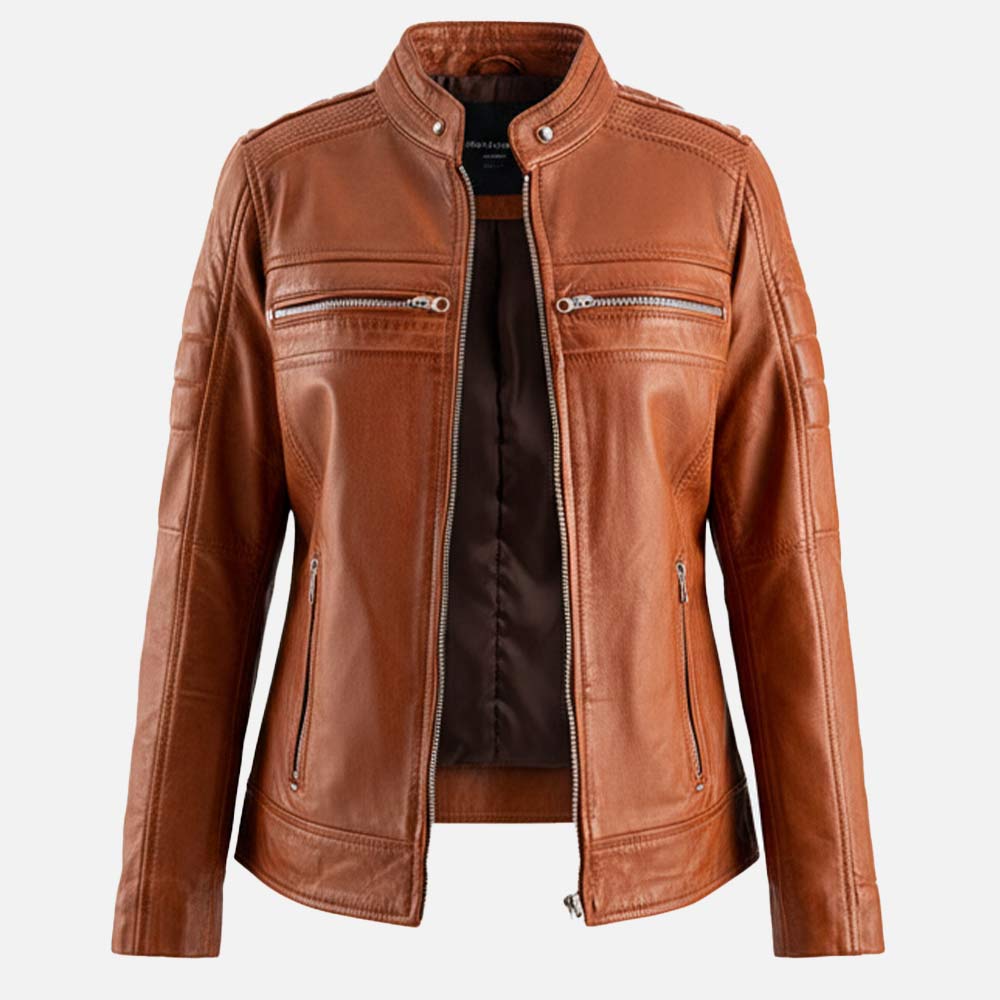 Lupa Tan Leather Biker Jacket Openn