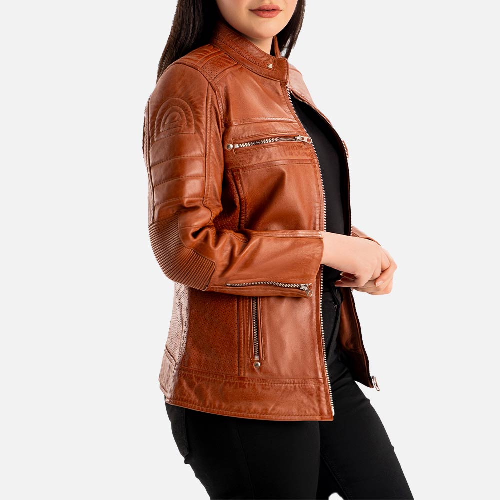 Lupa Tan Leather Biker Jacket Rightt Side