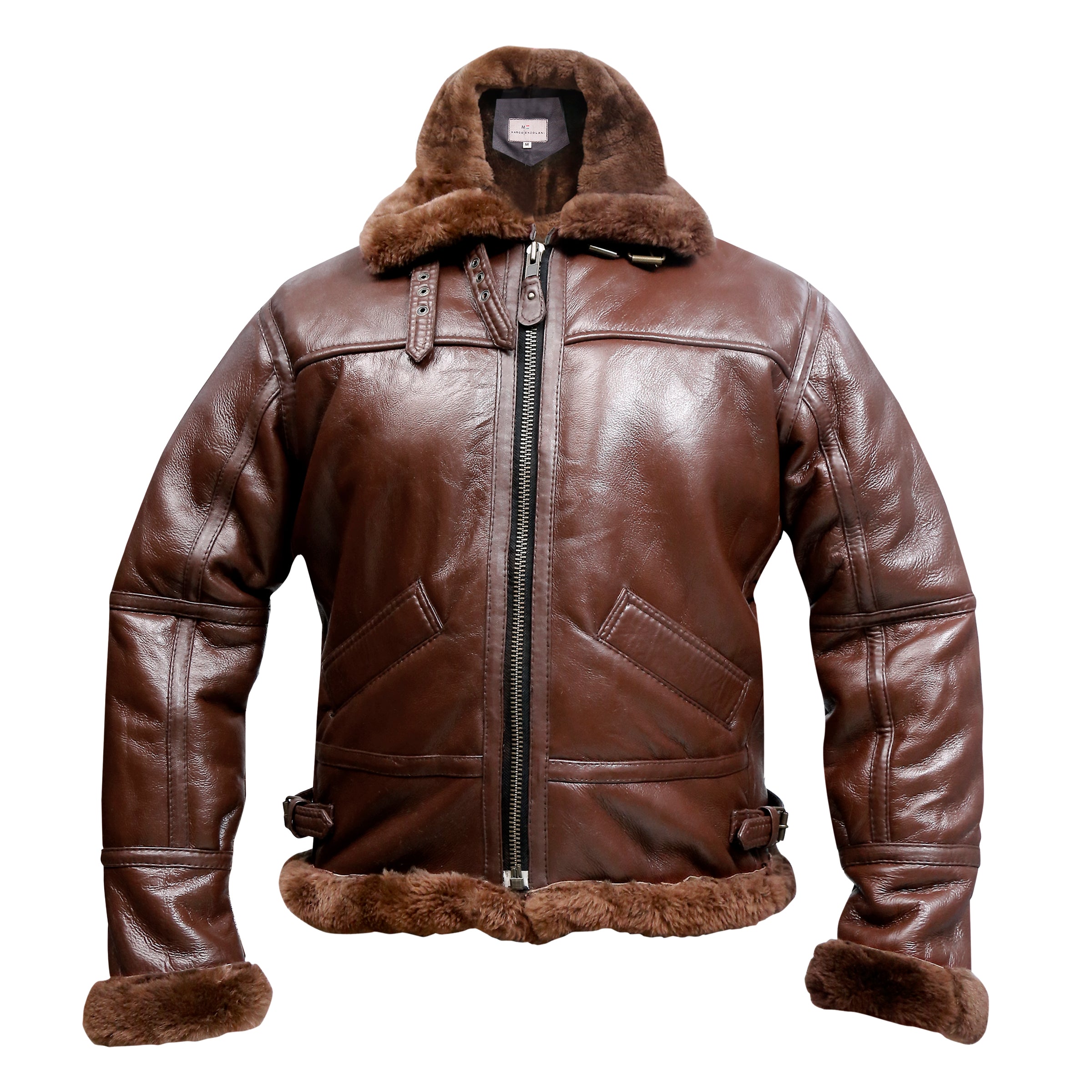 Demini B3 Real Shearling Bomber Jacket Brown