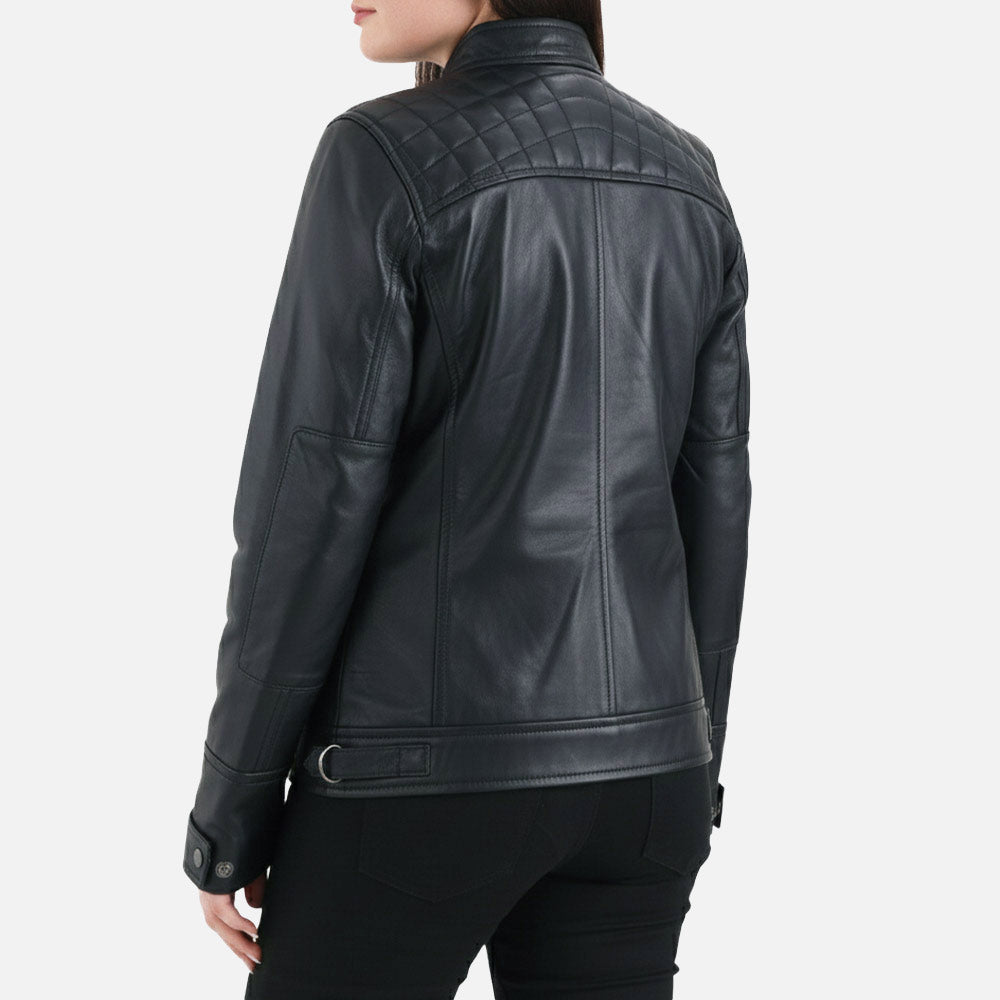 Marmolada Quilted Black Leather Biker Jacket  Back