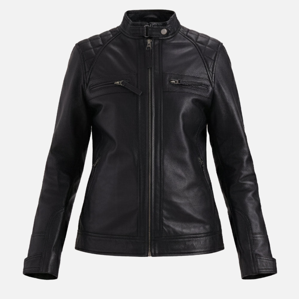 Black leather jacket on a white background