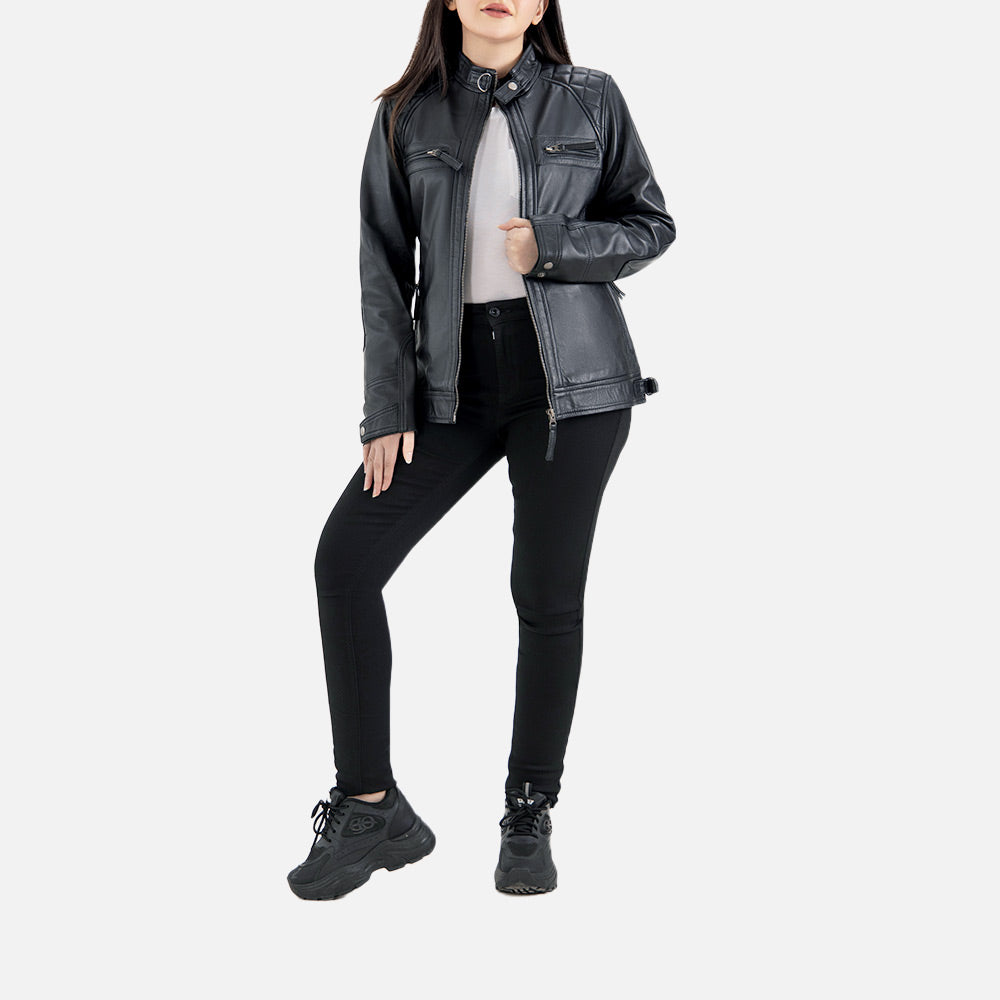 Marmolada Quilted Black Leather Biker Jacket full  Bodyy
