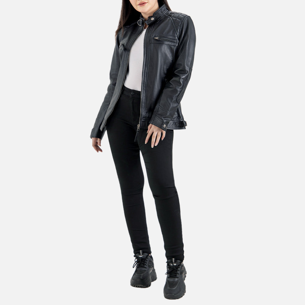 Marmolada Quilted Black Leather Biker Jacket left 