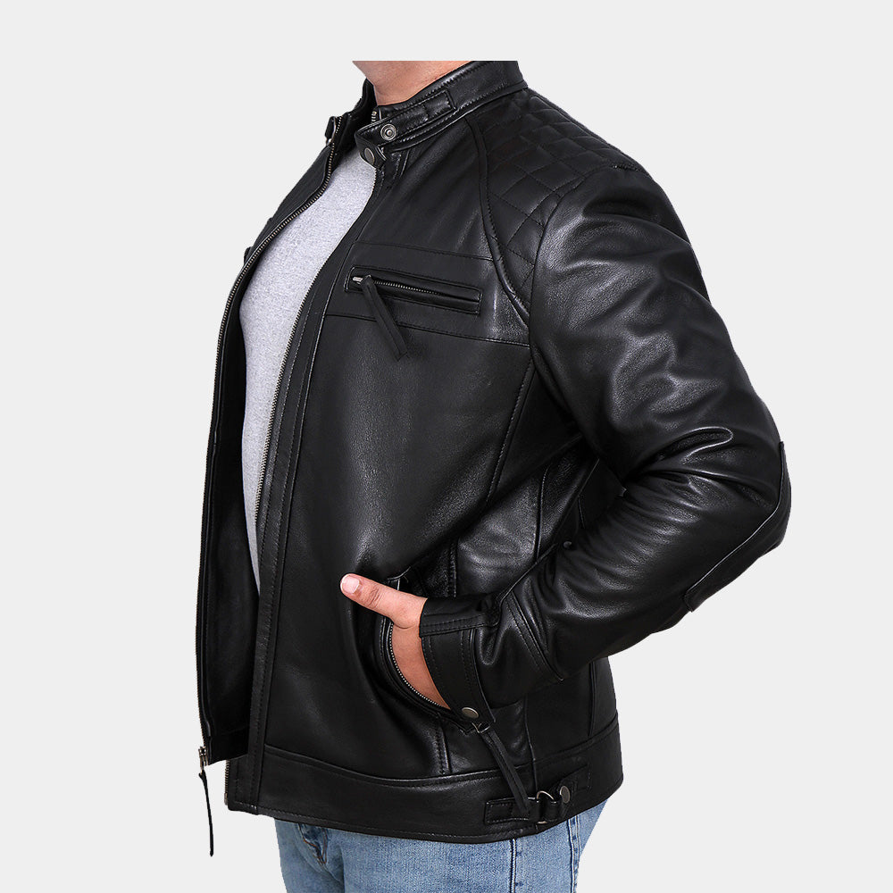 Mens Classic Diamond Black Leather Jacket