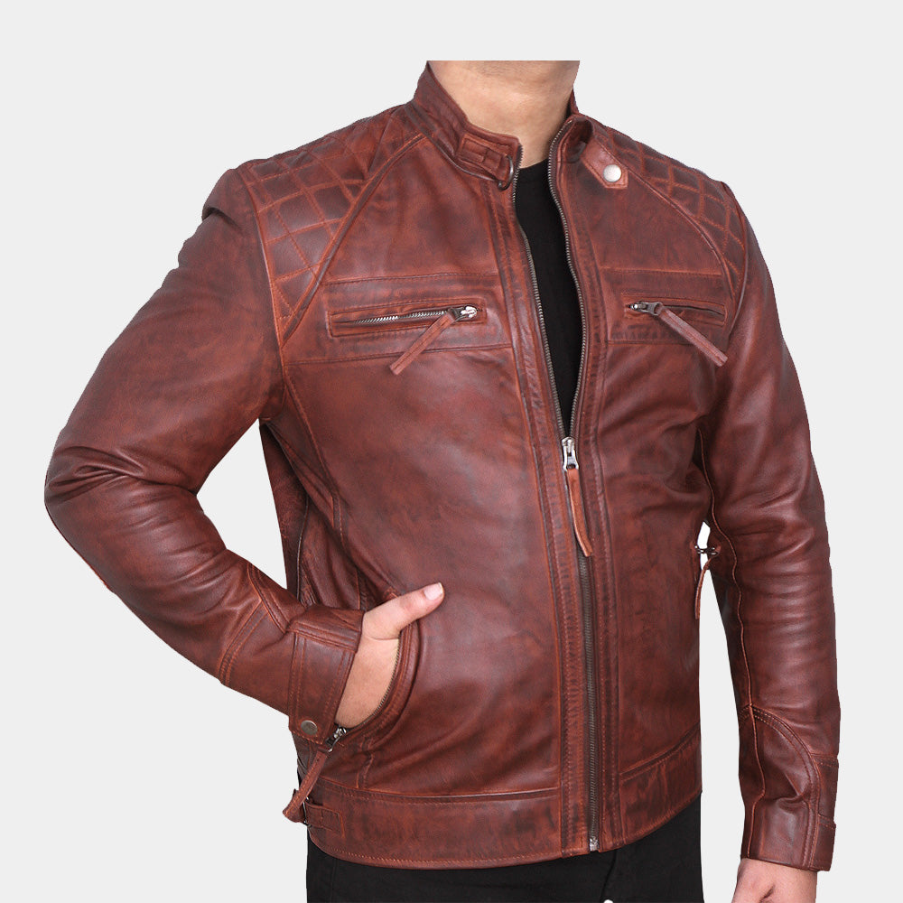 Mens Classic Diamond Brown Leather Jacket