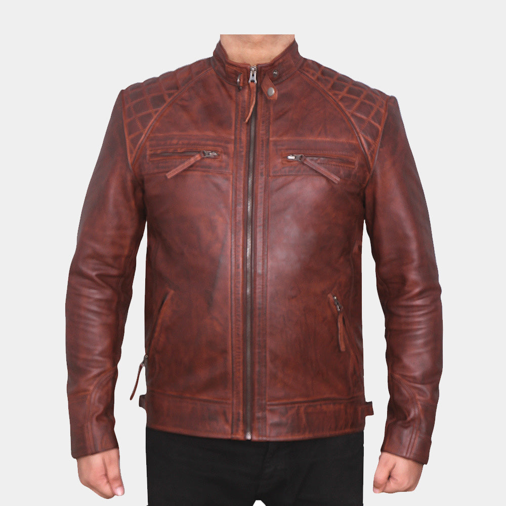 Mens Classic Diamond Brown Leather Jacket