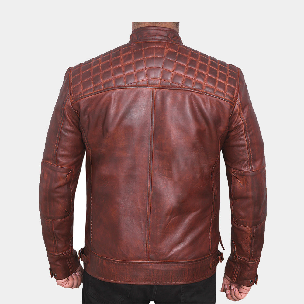 Mens Classic Diamond Brown Leather Jacket