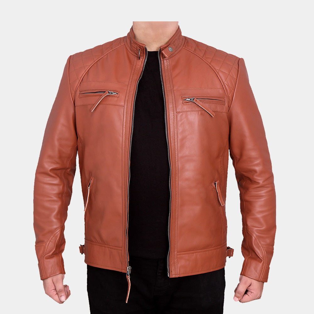 Mens Classic Diamond Tan Leather Jacket