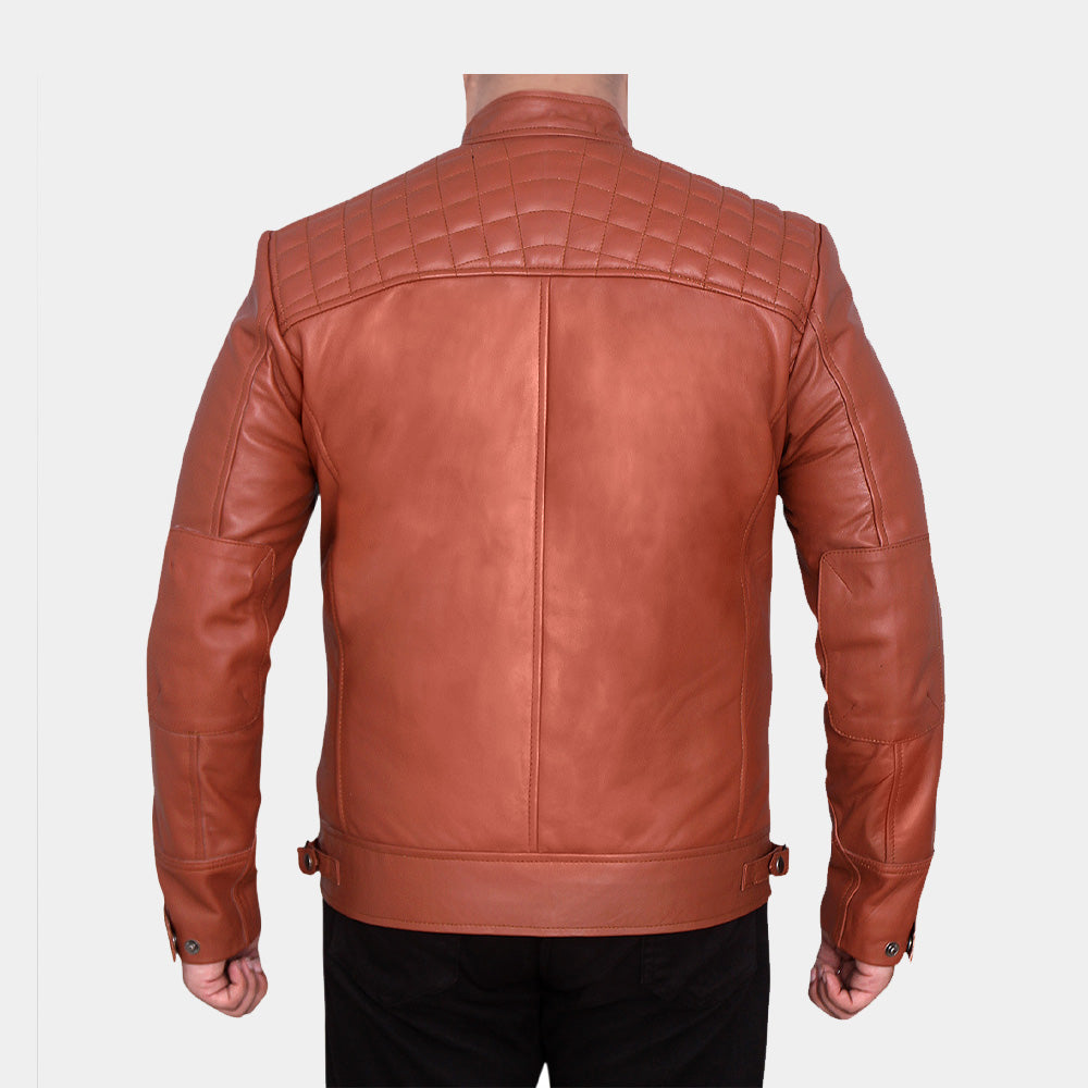 Mens Classic Diamond Tan Leather Jacket