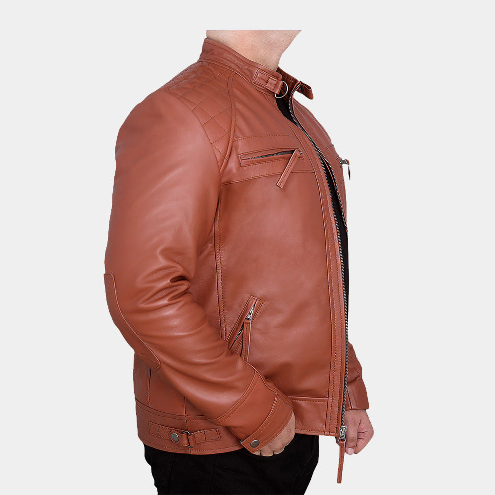 Mens Classic Diamond Tan Leather Jacket