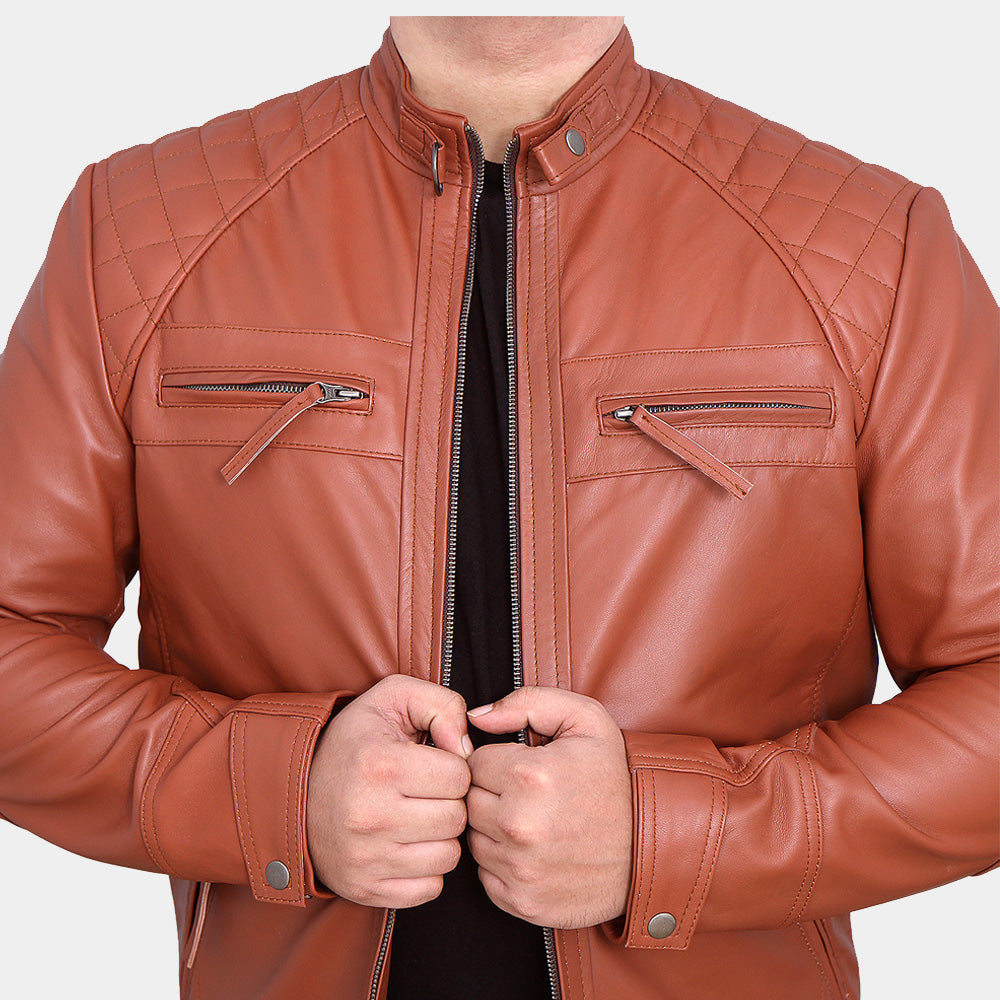 Mens Classic Diamond Tan Leather Jacket