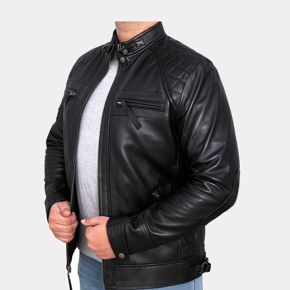 Mens Classic Diamond Black Leather Jacket