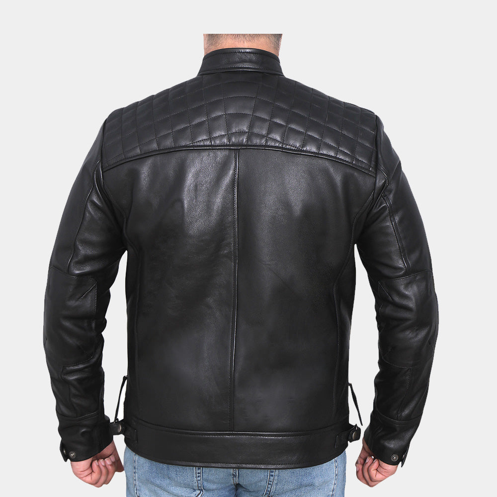 Mens Classic Diamond Black Leather Jacket