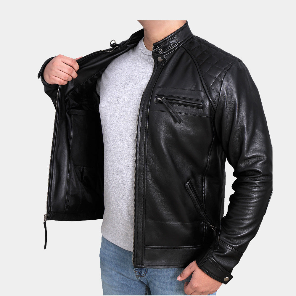 Mens Classic Diamond Black Leather Jacket