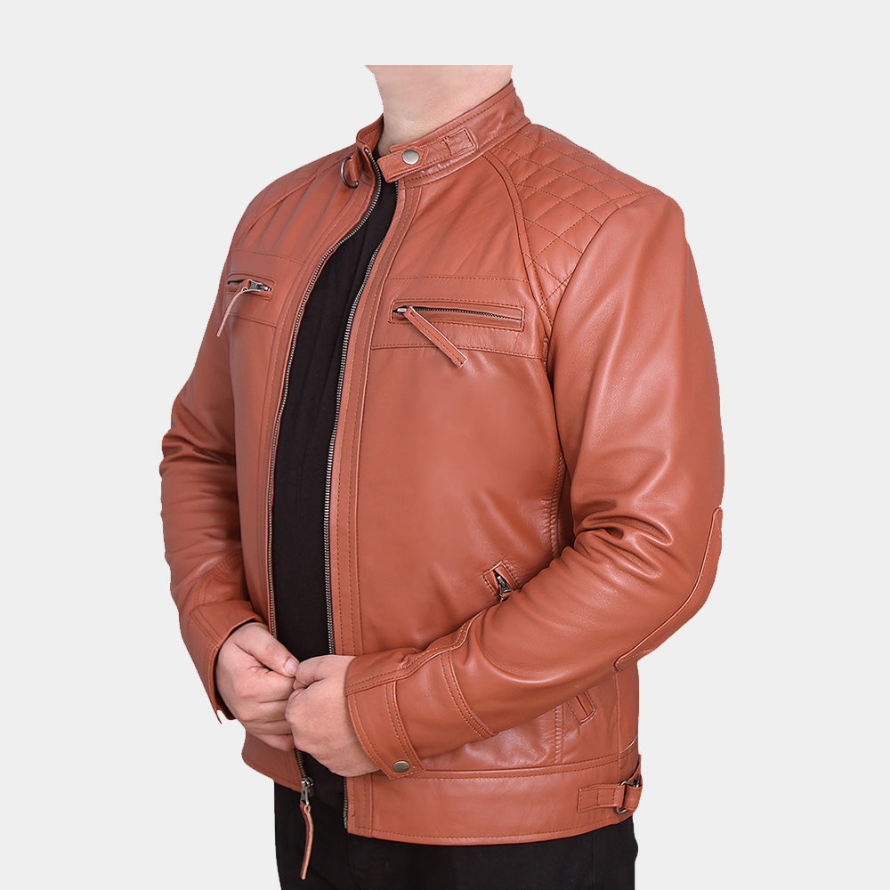 Mens Classic Diamond Tan Leather Jacket