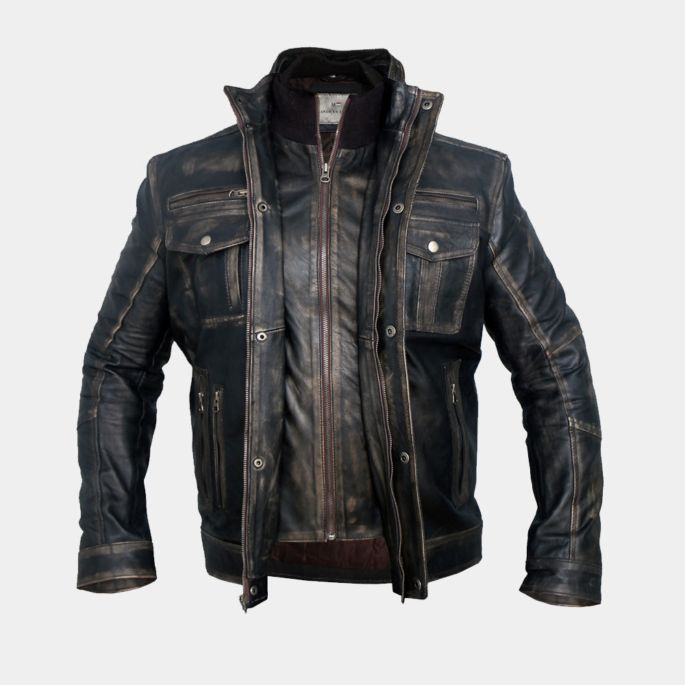 Mens Distressed Leather Jacket