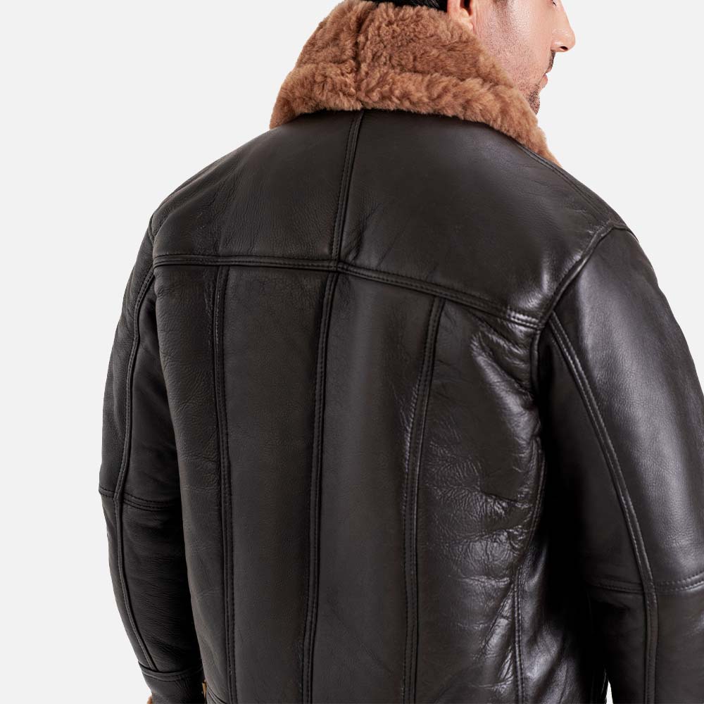 Merano Brown Real Shearling Bomber Jacket back 