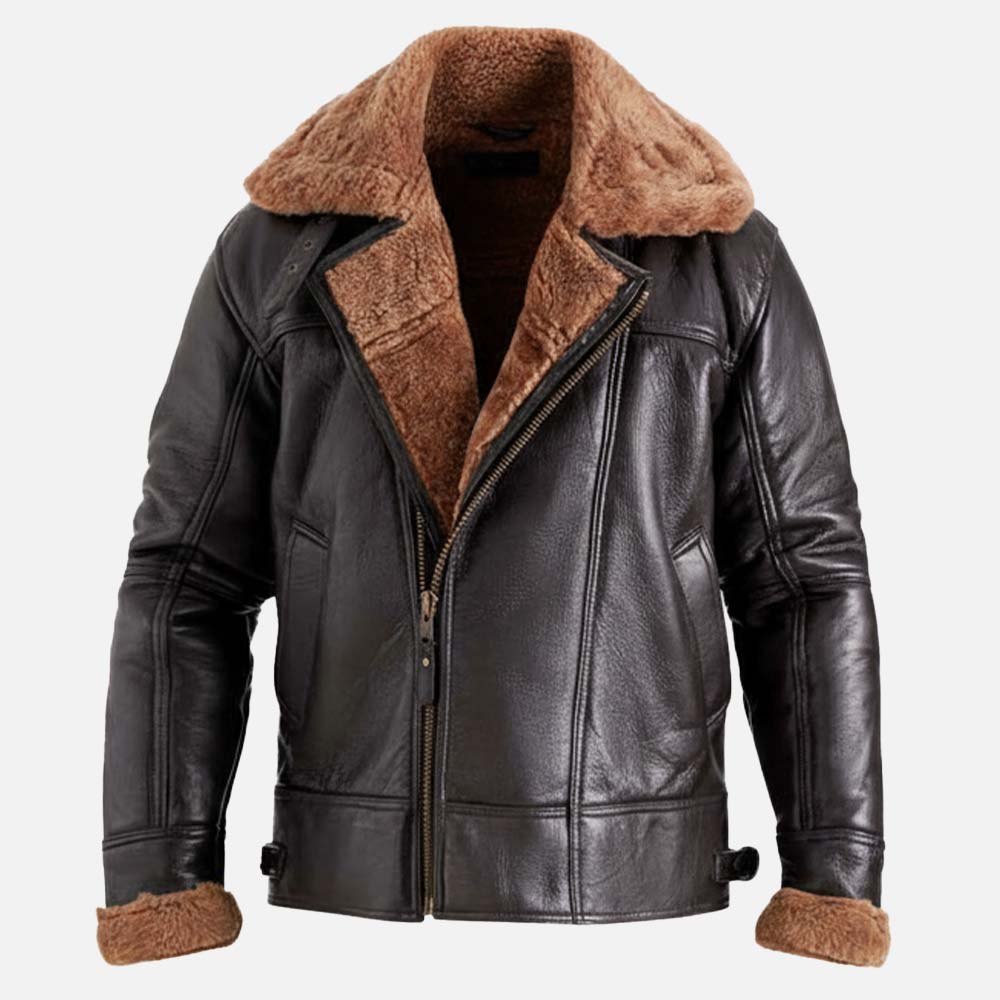 Merano Brown Real Shearling Bomber Jacket  front view