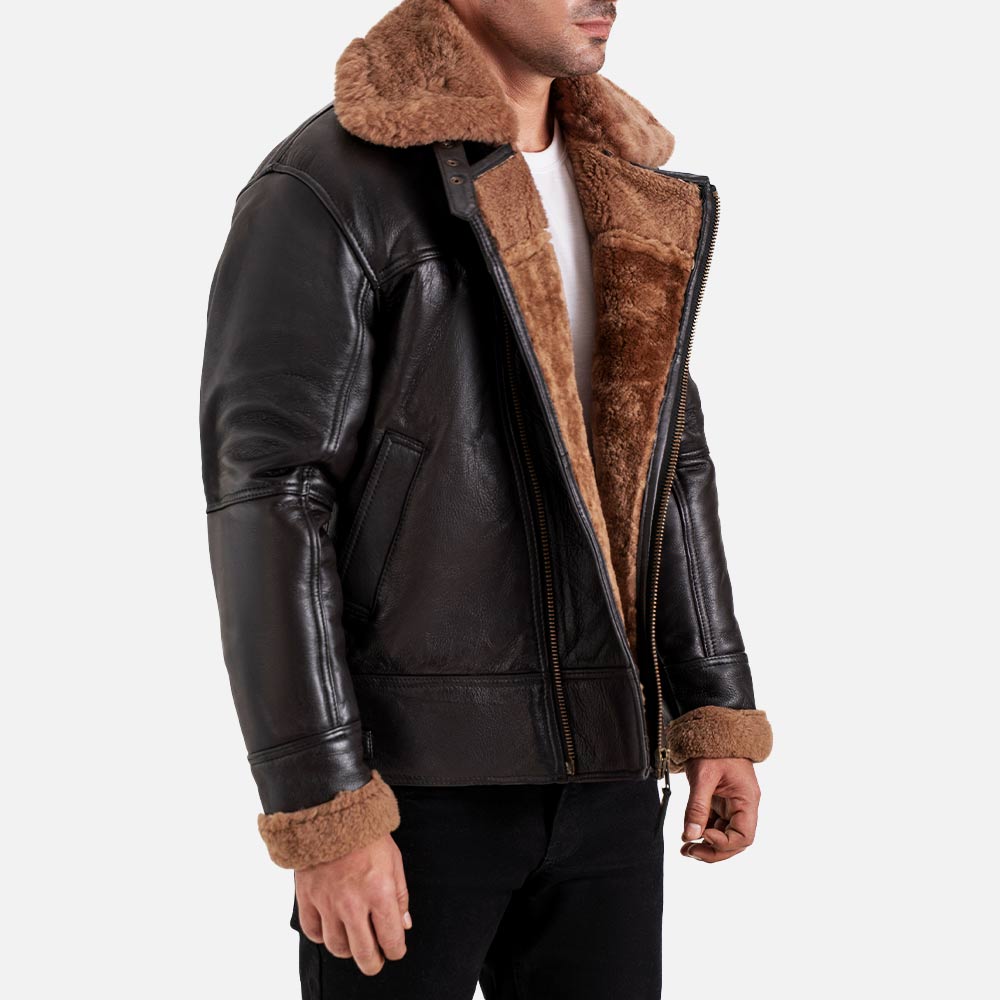 Merano Brown Real Shearling Bomber Jacket right 