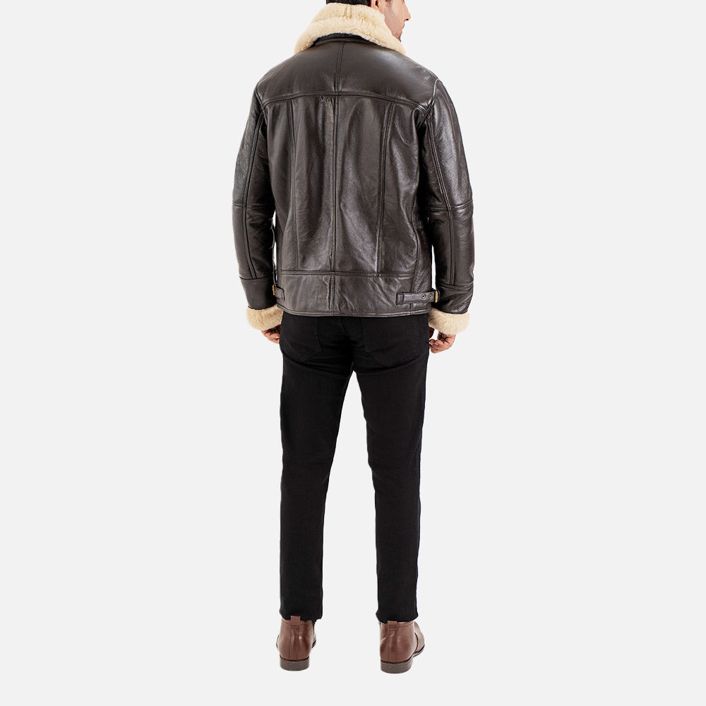 Merano Brown & White Real Shearling Bomber Jacket ack view