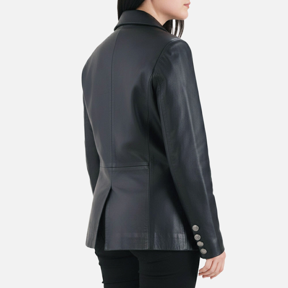 Monte Black Leather Blazer Back