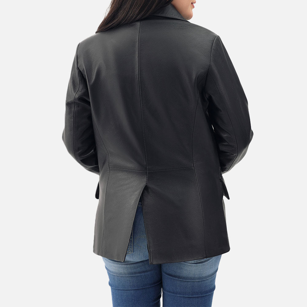 Monte Black Leather Blazer back sidee