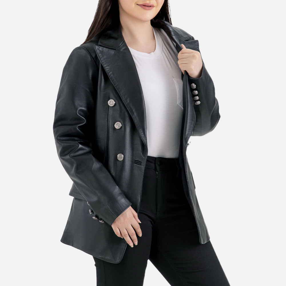 Monte Black Leather Blazer half open