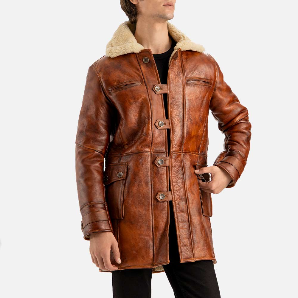 Monte Rosa Distressed Tan Real Shearling Bomber Coat both hand