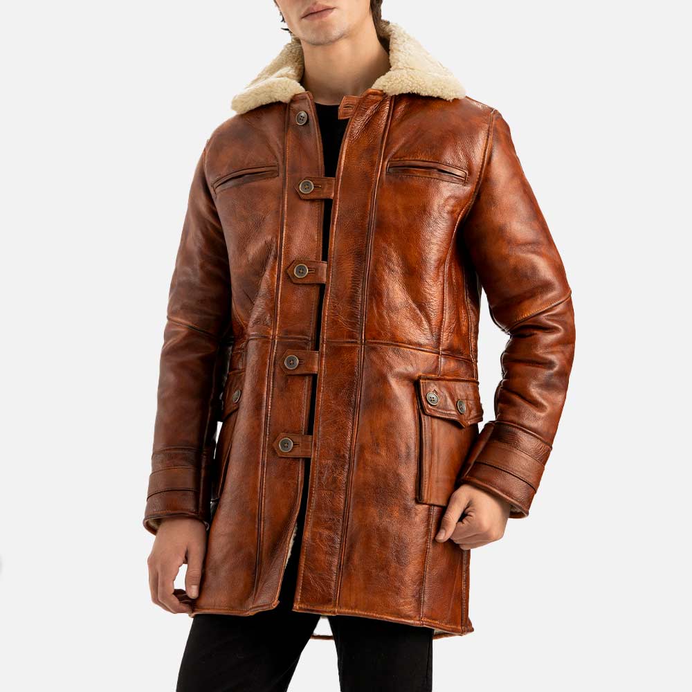 Monte Rosa Distressed Tan Real Shearling Bomber Coat front view