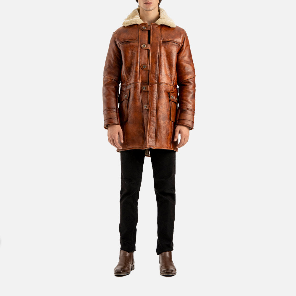 Monte Rosa Distressed Tan Real Shearling Bomber Coat full front view