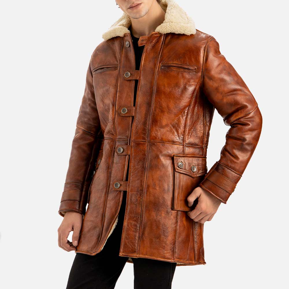 Monte Rosa Distressed Tan Real Shearling Bomber Coat hand touch a pocket