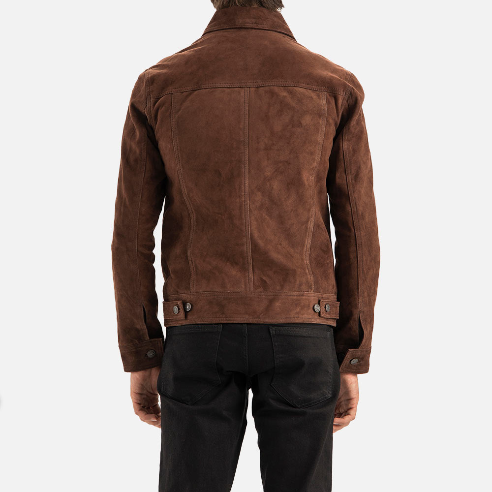 Napoli Brown Suede Leather Trucker Jacket back view
