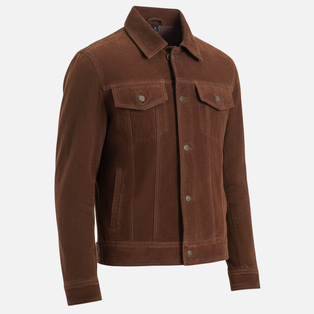 Napoli Brown Suede Leather Trucker Jacket right