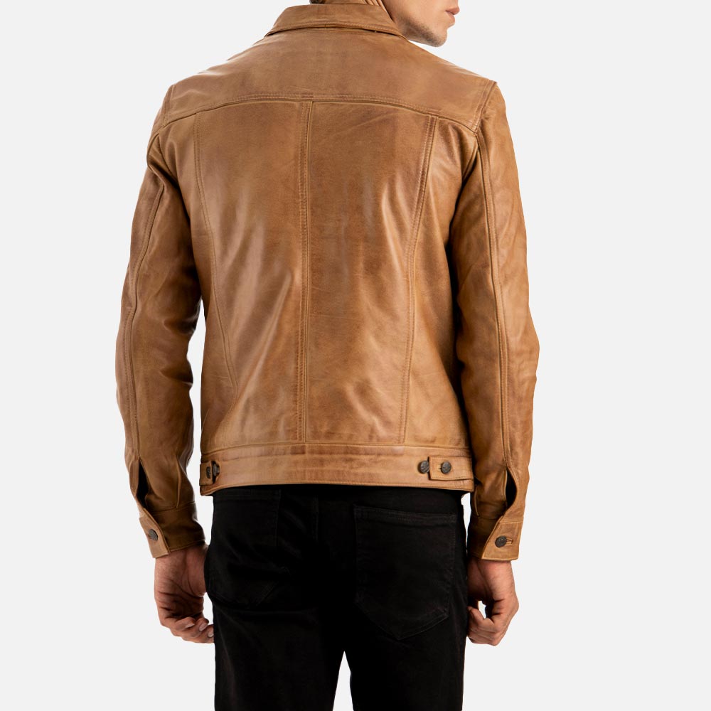 Napoli Tan Leather Trucker Jacket back view