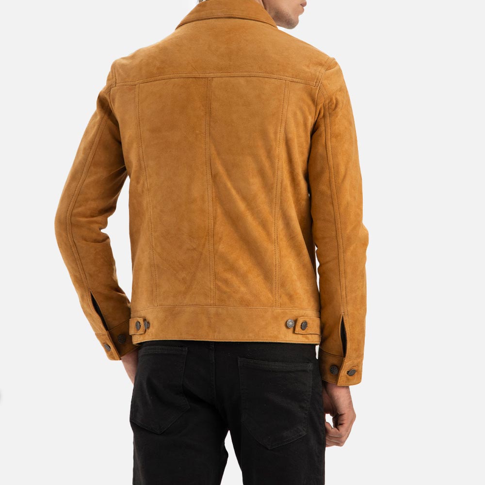 Napoli Tan Suede Leather Trucker Jacket back view