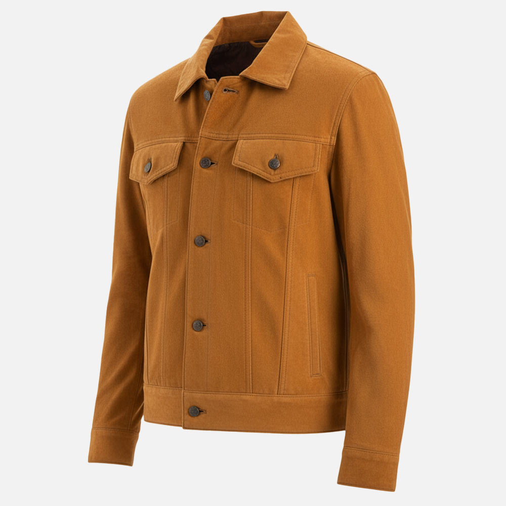 Napoli Tan Suede Leather Trucker Jacket frontt