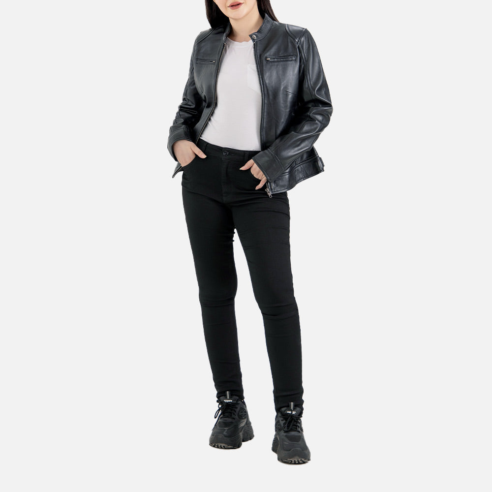 Nera Notte Black Leather Biker Jacket Full Body