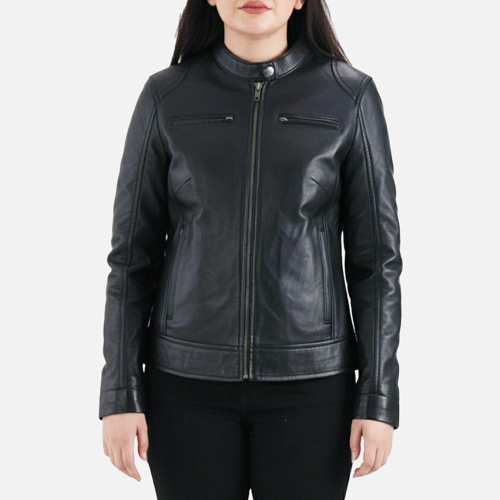 Nera Notte Black Leather Biker Jacket Half Face  