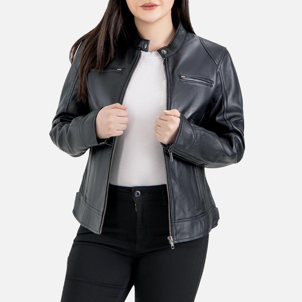 Nera Notte Black Leather Biker Jacket  Open