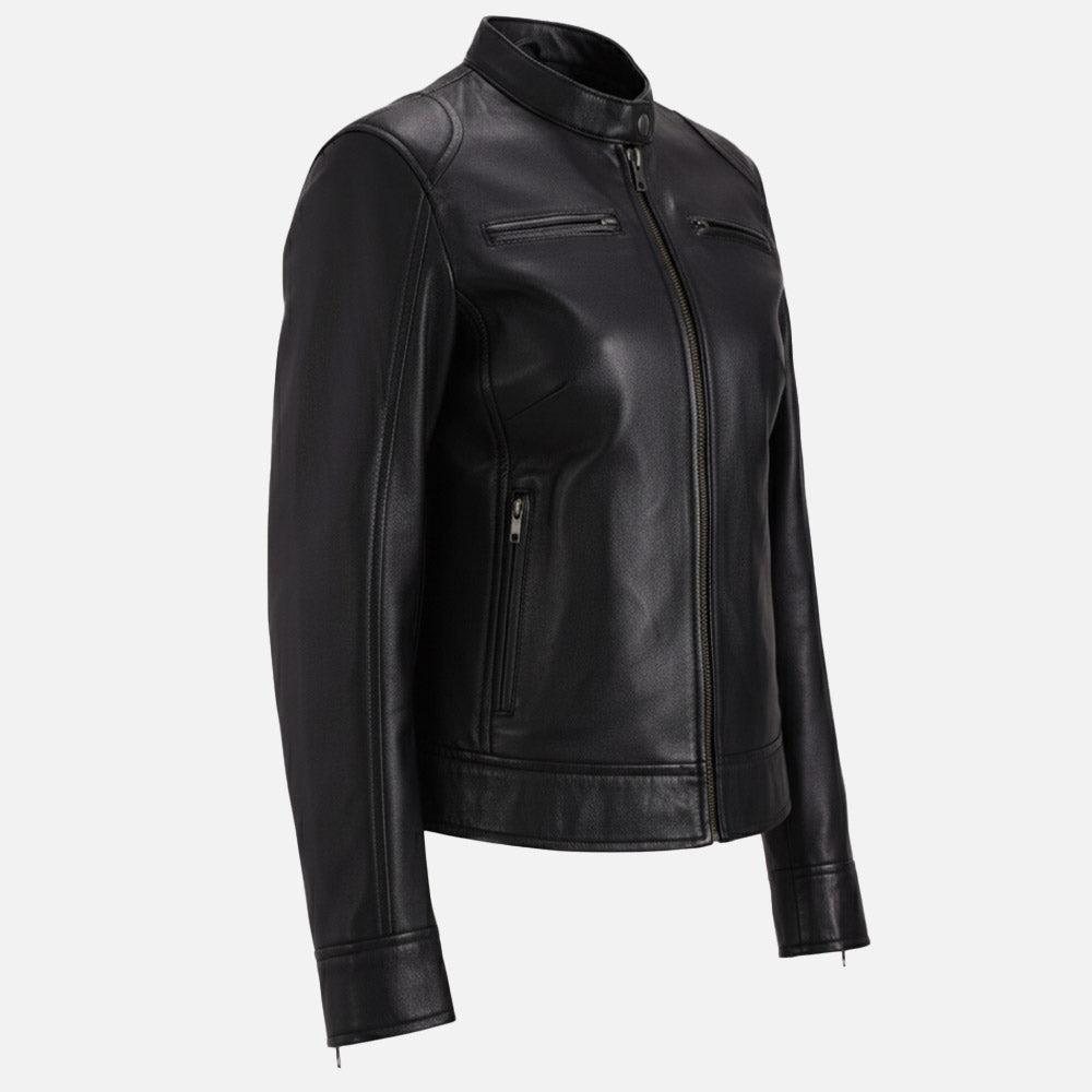 Nera Notte Black Leather Biker Jacket Rightt