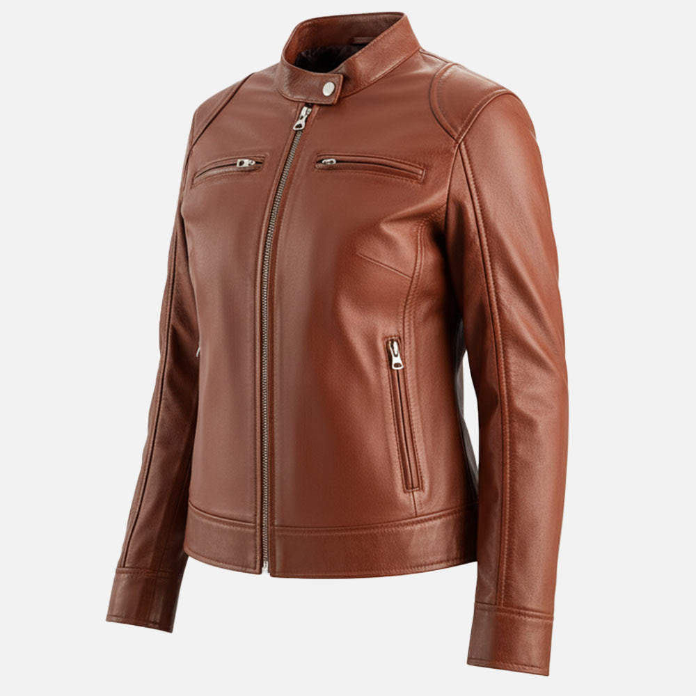 Nera Notte Brown Leather Biker Jacket  Dummty