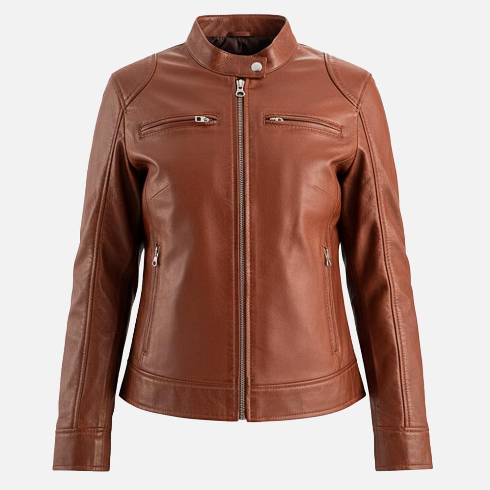 Nera Notte Brown Leather Biker Jacket  Front